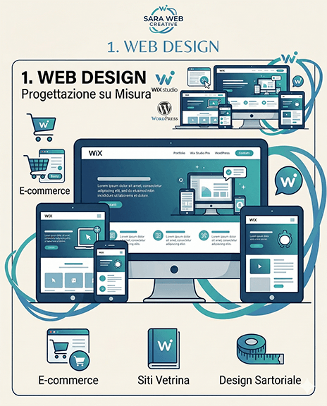 Servizio di Web Design e Progettazione su Misura di Sara Web Creative: (Nota SEO: È descrittivo, sintetico e include la keyword principale senza fare keyword stuffing, perfetto per gli screen reader e i motori di ricerca).